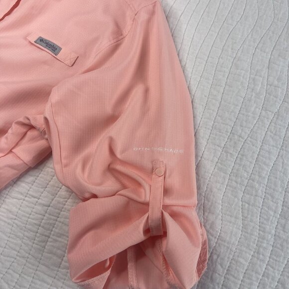 Columbia PFG Sportswear Womens Long Roll Sleeves Coral Button-Up Shirt L Vent - Picture 10 of 10